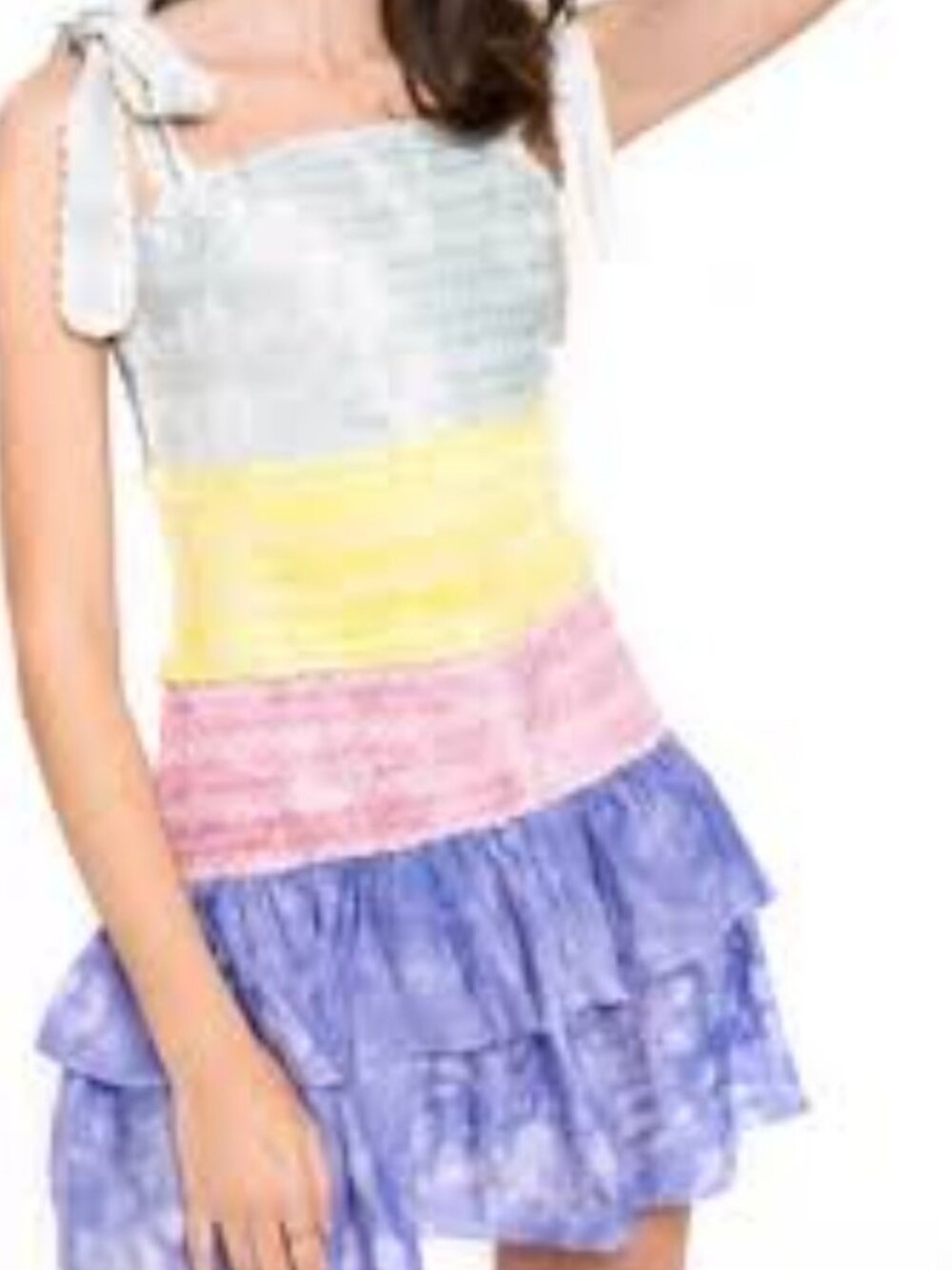 Free The Roses Anthropologie Tie Dye Smocked Tiered Mini Dress SIZE XS